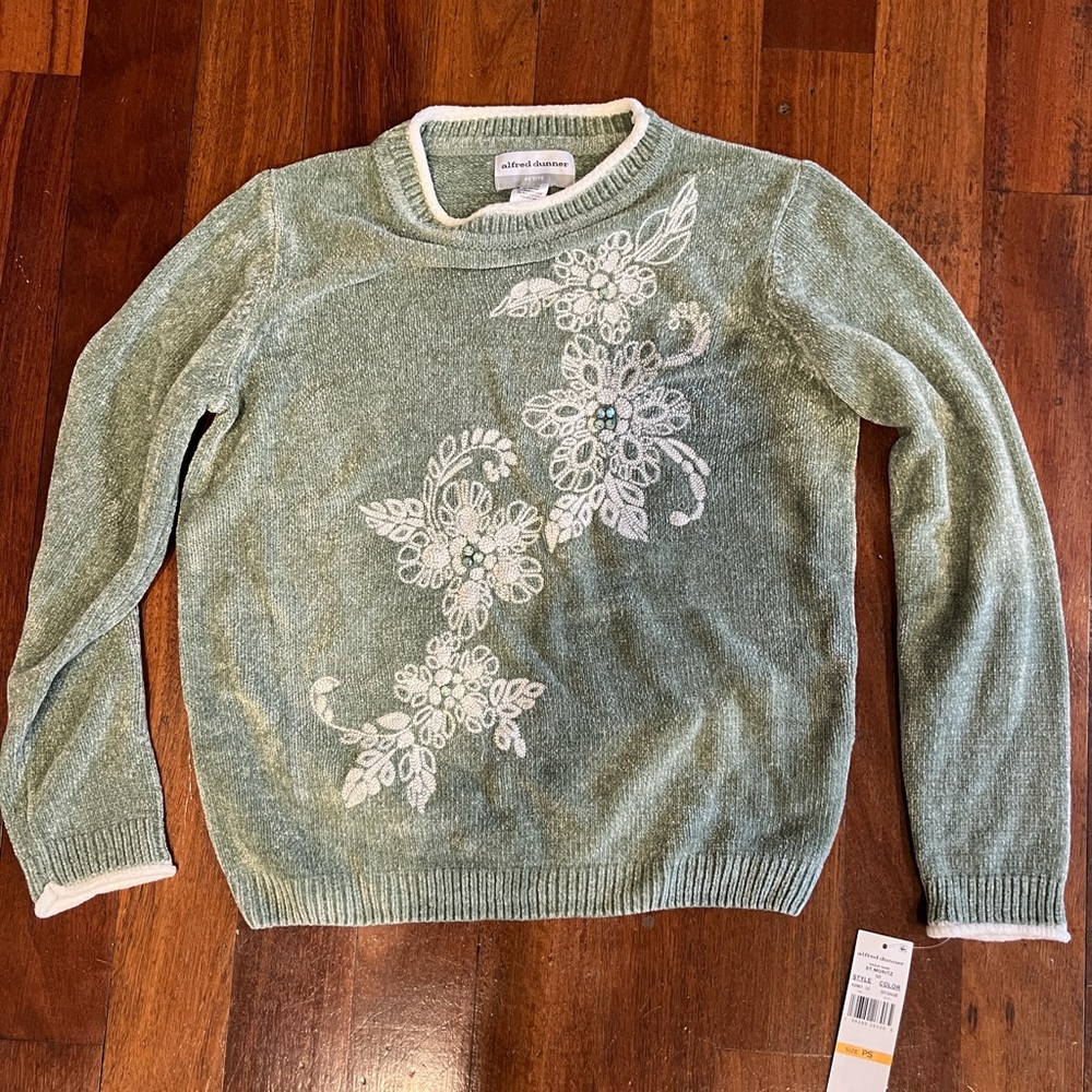 Alfred Dunner Embroidered Sweater Petite Small Green